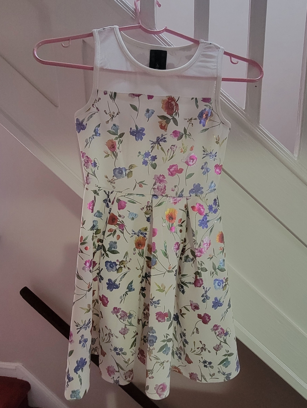 Girls' Cream Floral Fit-and-Flare Dress